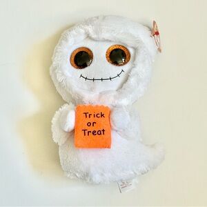 White Plush Mist the Ghost Toy with Orange Trick or Treat Bag